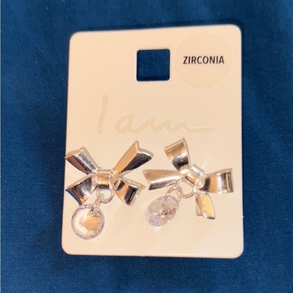 Silver Bow Earrings with Zirconia - Picture 1 of 3